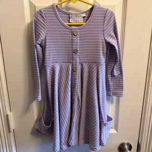 Serendipity Girls Purple Twirl Dress Long Sleeve Buttons Flowy Pockets Spring 4T